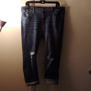 Distressed straight leg denim